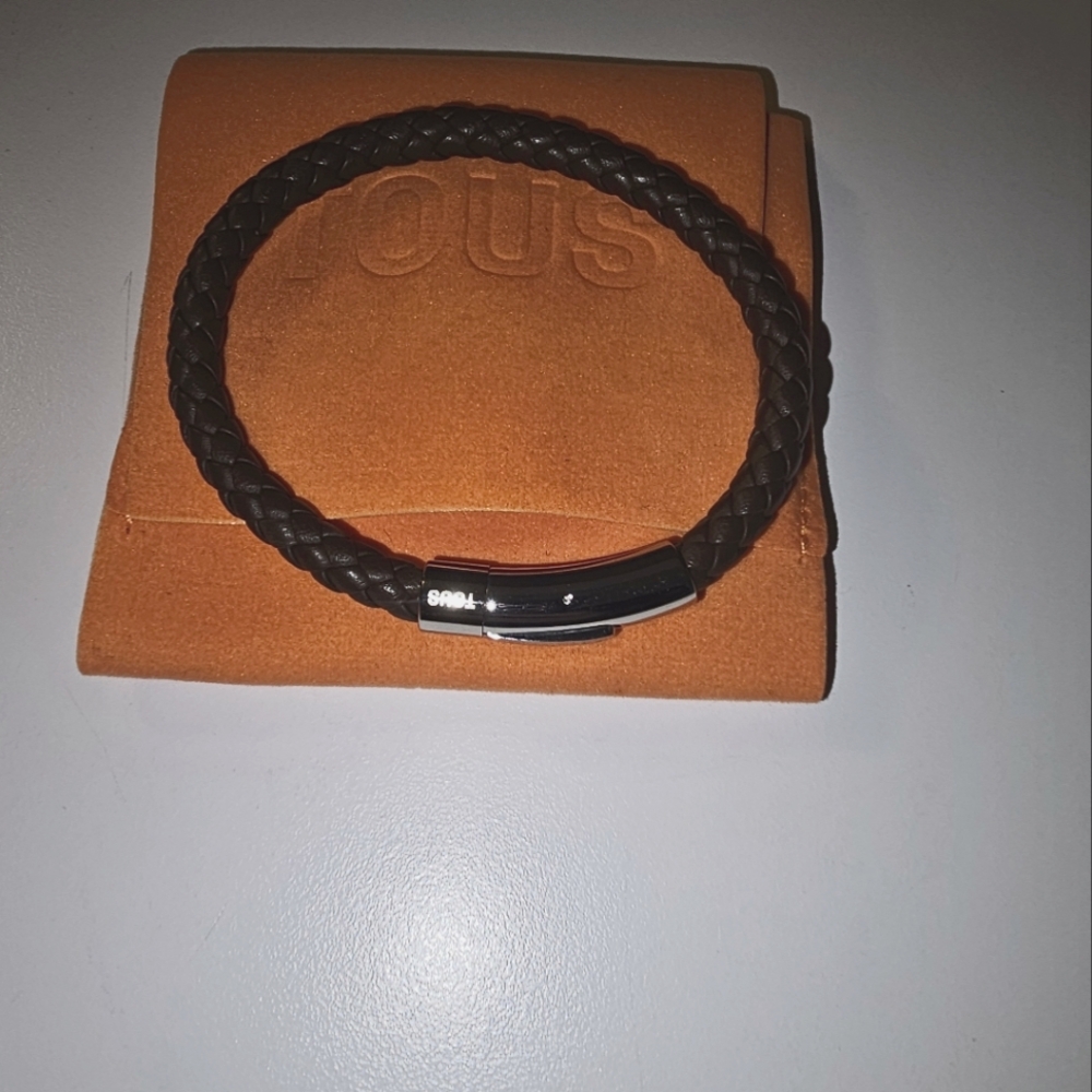 Authentic Real Leather & Sterling Silver Tous Men Bracelet